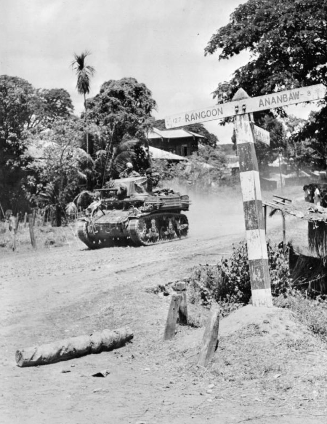 An M3 Stuart of an Indian cavalry regiment during the advance on Rangoon.